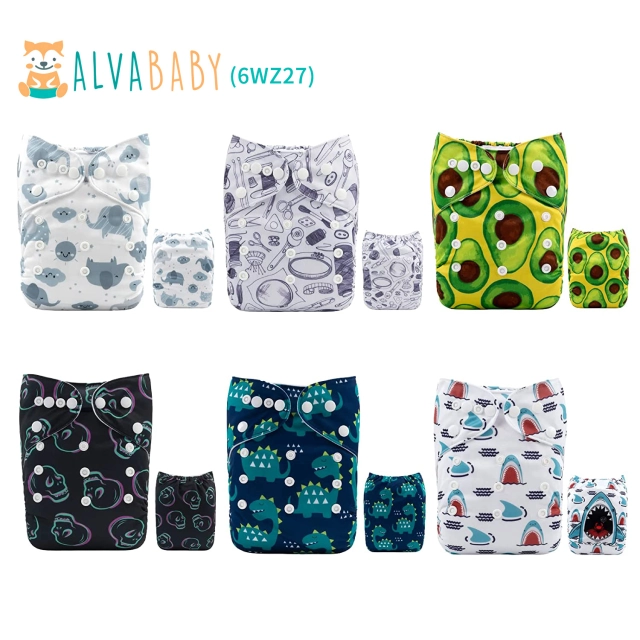 ALVABABY Cloth Diaper Pocket Washable Adjustable Reusable Cloth Diapers  Nappies For Boy And Girl 6 Pack With 12 Inserts 6BM98
