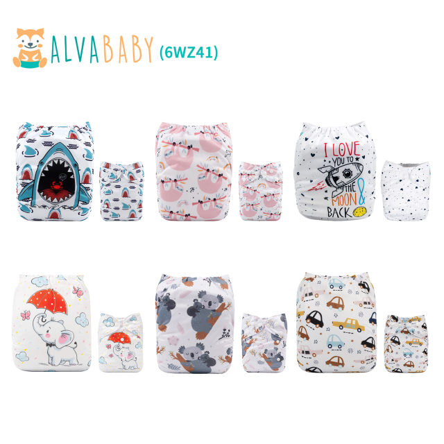 (All Packs)Baby Cloth Diapers 6 Pack with 6 Microfiber Inserts One Size Adjustable Washable Reusable for Baby Girls and Boys