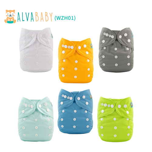 6-Pack Baby Cloth Diapers with 6 Microfiber Inserts - One Size Adjustable & Reusable Pocket Diapers for Infants & Toddlers