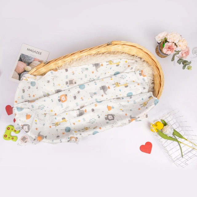 Bamboo Cotton Muslin Blankets Baby Muslin Swaddle Blankets Swaddle Wrap 2 Layers Receiving Blankets for Boys and Girls(ZMT03)