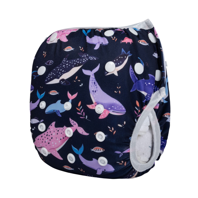 ALVABABY One Size Positioning  Printed Swim Diaper -Sharks(SWD-BS99A)