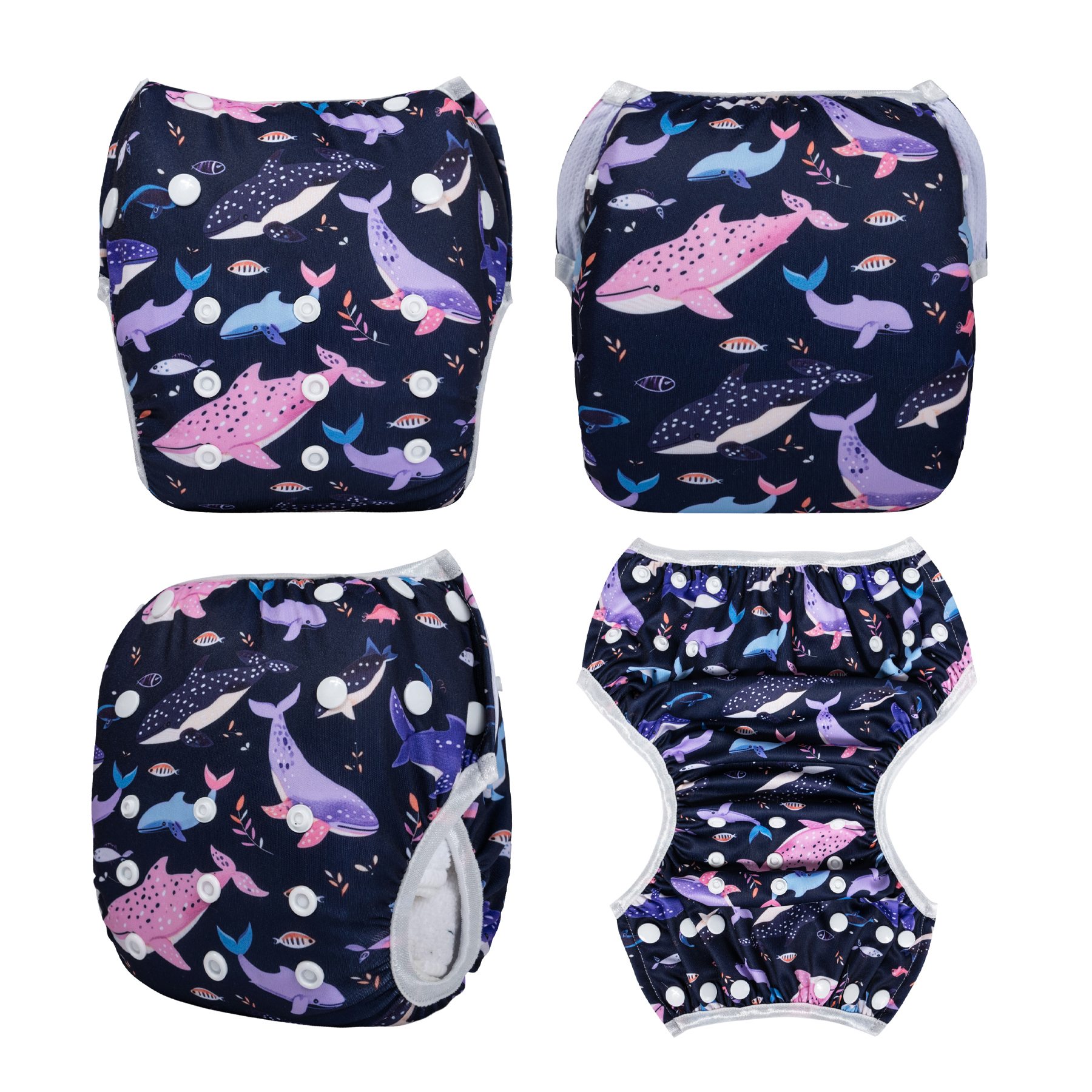 ALVABABY Reusable Swim Diaper - Adjustable One Size Swimwear for Infants & Toddlers (Sharks, SWD-BS101A)