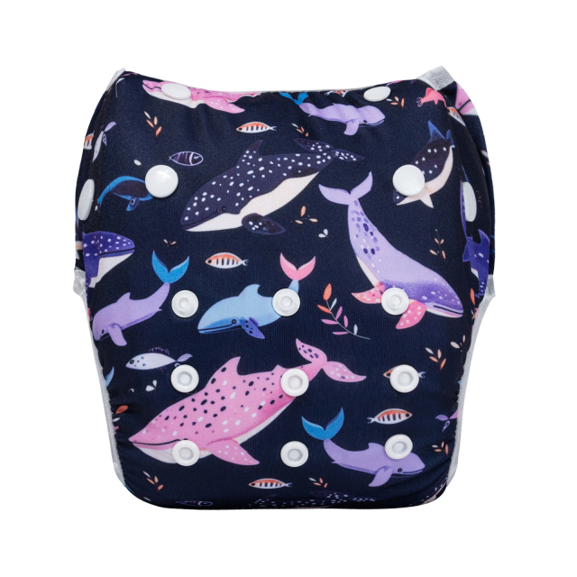 ALVABABY One Size Positioning  Printed Swim Diaper -Sharks(SWD-BS99A)