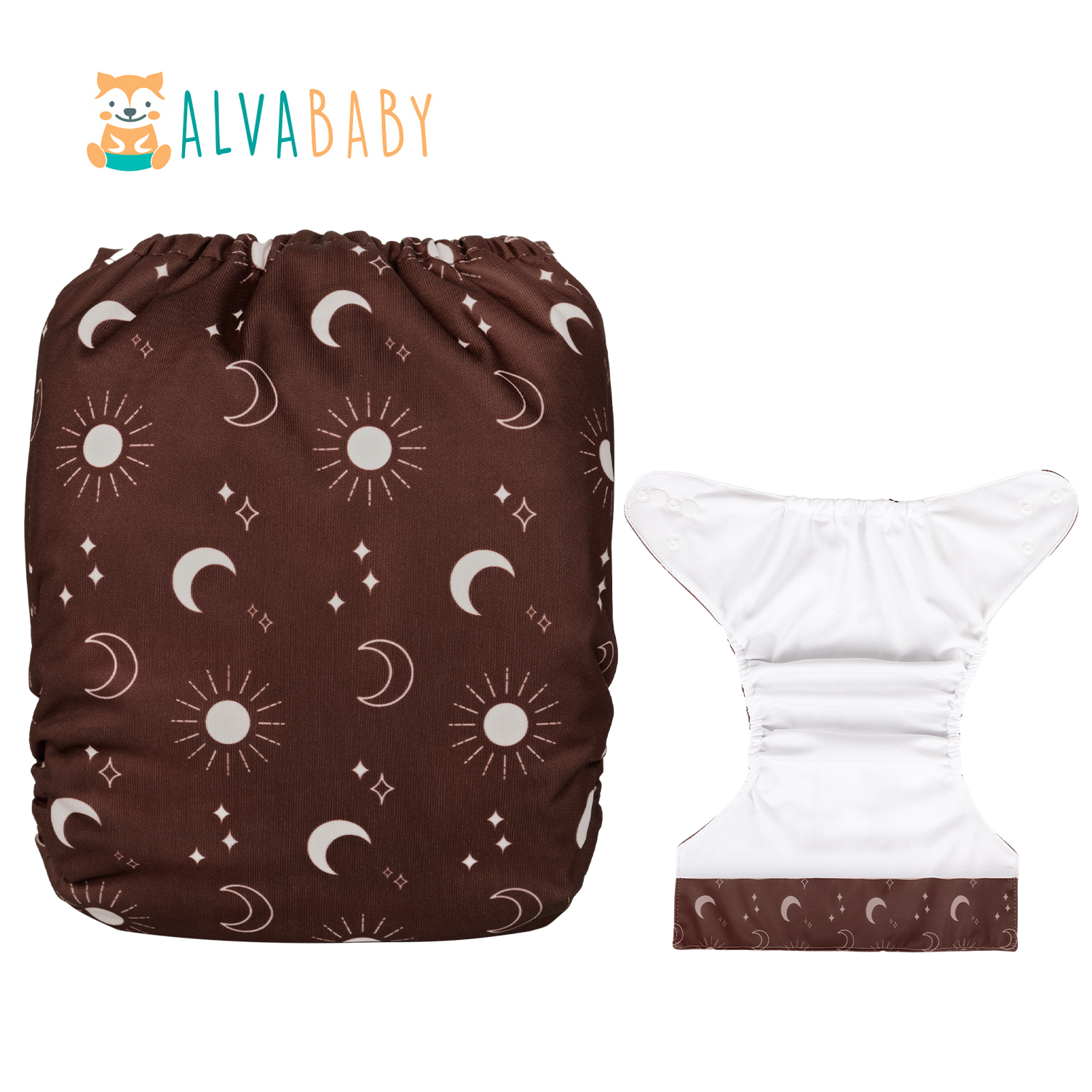 ALVABABY AWJ Lining Cloth Diaper with Tummy Panel for Babies -Moon & Sun (WJT-EW08A)