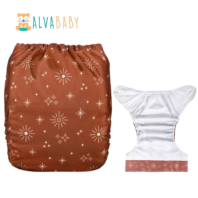 ALVABABY AWJ Lining Cloth Diaper with Tummy Panel for Babies -Star & Sun (WJT-EW11A)