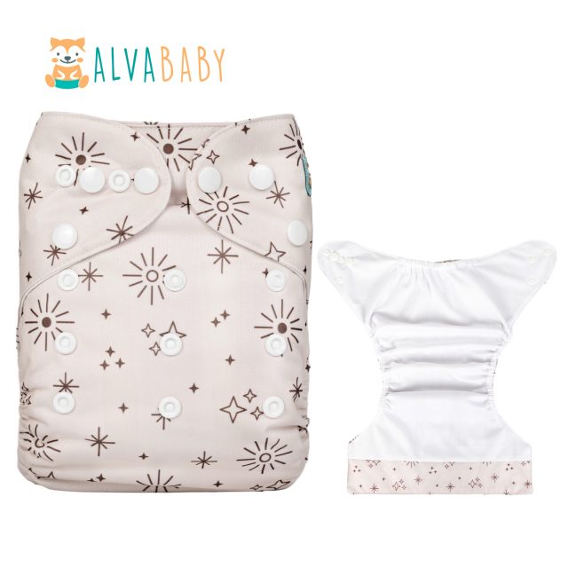 ALVABABY AWJ Lining Cloth Diaper with Tummy Panel for Babies -Star & Sun (WJT-EW09A)