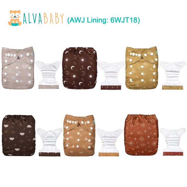 (Facebook Live) AWJ Cloth Diapers 6 Pack with 6pcs 4-Layer-Bamboo-Inserts ONe Size Adjustable Washable Reusable  for Babies Cloth Diapers with Tummy Panels