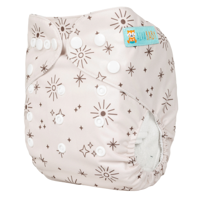 ALVABABY AWJ Lining Cloth Diaper with Tummy Panel for Babies -Star & Sun (WJT-EW09A)