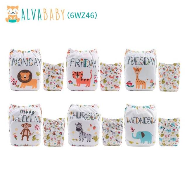 (All Packs)Baby Cloth Diapers 6 Pack with 6 Microfiber Inserts One Size Adjustable Washable Reusable for Baby Girls and Boys