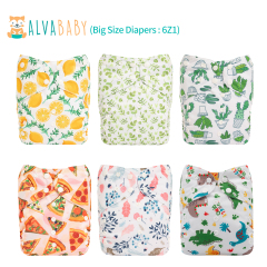 ALVABABY 6pcs Big Size Baby Pocket Cloth Diapers with 6pcs 4-Layer-Microfiber Absorbent Insert Adjustable Washable Reusable Diapers for Baby Boys and Girls