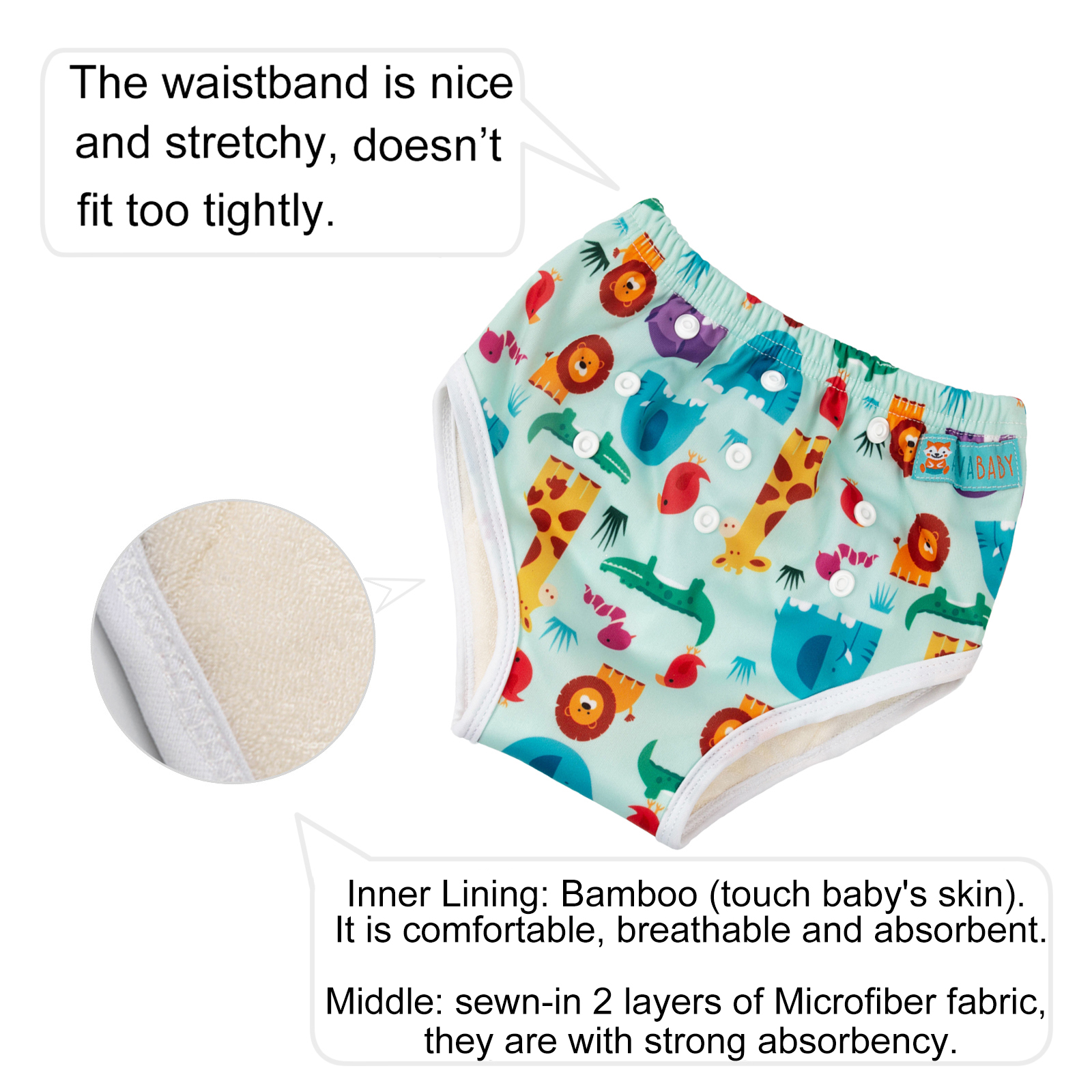 6-Pack Bamboo Training Pants – Adjustable & Reusable Potty Training Underwear for Toddlers (Various Pattern Sets)