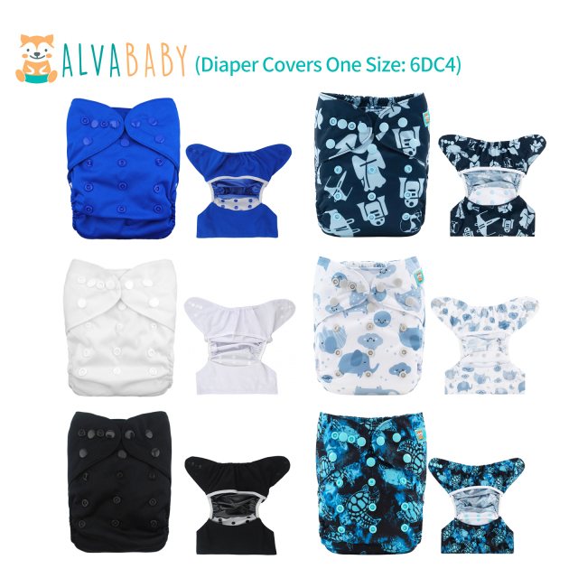 ALVABABY 6PCS Cloth Diaper Covers for Babies One Size Adjustable Reusable Washable Cloth Diaper Shell for Prefold Flat or Fitted Diaper Inserts