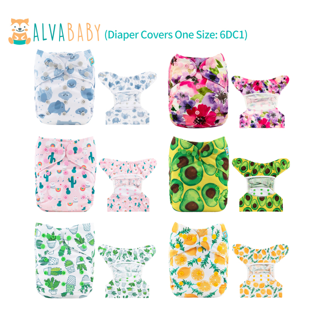 ALVABABY 6PCS Cloth Diaper Covers for Babies One Size Adjustable Reusable Washable Cloth Diaper Shell for Prefold Flat or Fitted Diaper Inserts