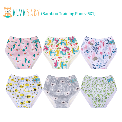 6-Pack Bamboo Training Pants – Adjustable & Reusable Potty Training Underwear for Toddlers (Various Pattern Sets)