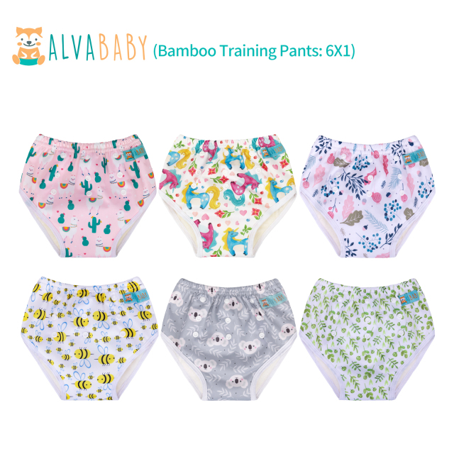 ALVABABY 6pcs Printed Toddler Potty Training Pants Training Underwears for Potty Training Bamboo Training Pants Trainer