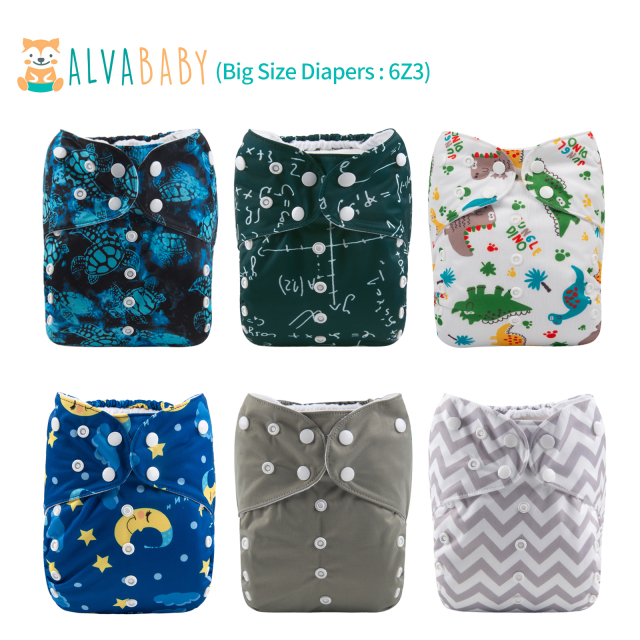 ALVABABY 6pcs Big Size Baby Pocket Cloth Diapers with 6pcs 4-Layer-Microfiber Insert Adjustable Washable Reusable Diapers for Baby Boys and Girls