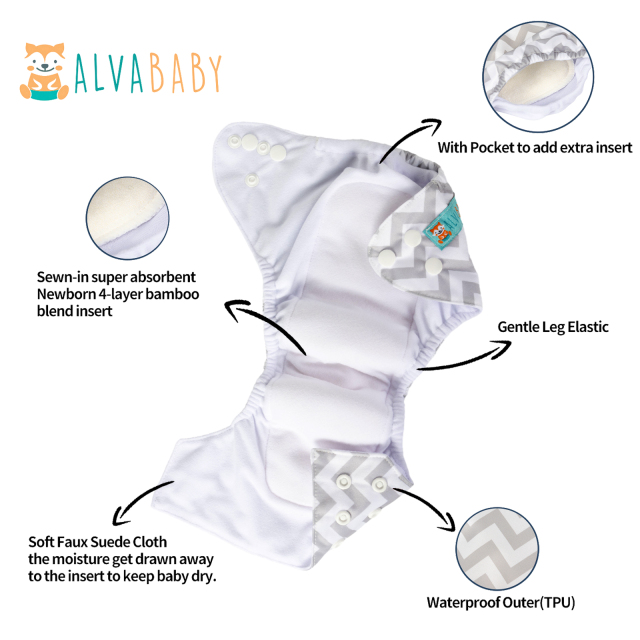 Newborn all In One Diaper with Pocket Sewn-in one Newborn 4-layer Bamboo blend insert-(SAO-S33A)