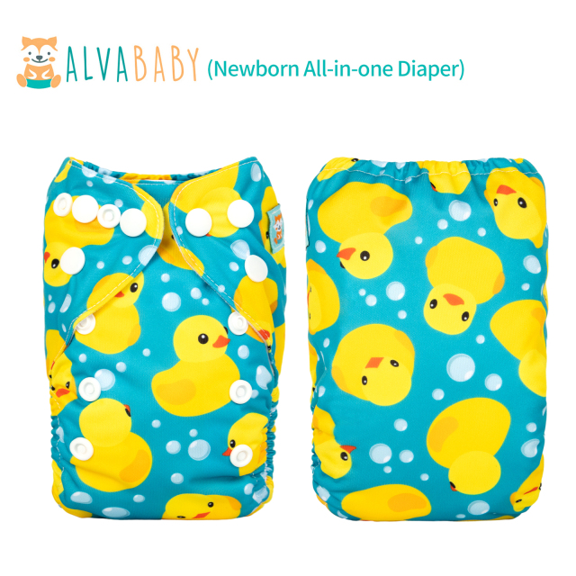Newborn all In One Diaper with Pocket Sewn-in one Newborn 4-layer Bamboo blend insert-Duck(SAO-H114A)