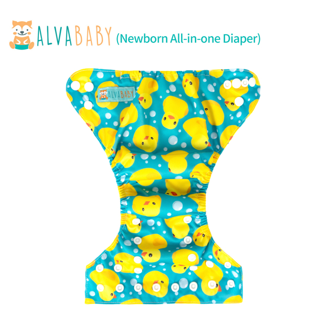 Newborn all In One Diaper with Pocket Sewn-in one Newborn 4-layer Bamboo blend insert-Duck(SAO-H114A)