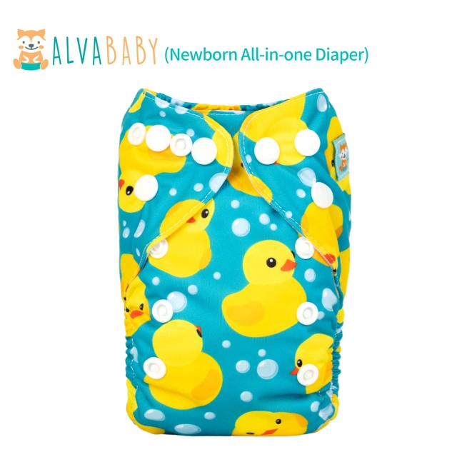 Newborn all In One Diaper with Pocket Sewn-in one Newborn 4-layer Bamboo blend insert-Duck(SAO-H114A)