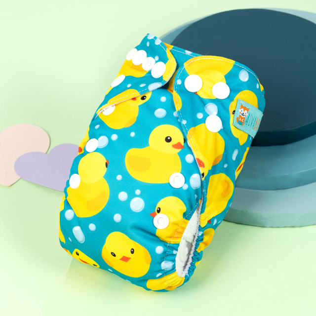 Newborn all In One Diaper with Pocket Sewn-in one Newborn 4-layer Bamboo blend insert-Duck(SAO-H114A)