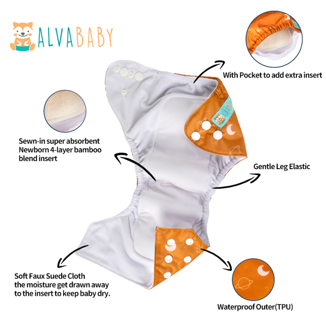 Newborn all In One Diaper with Pocket Sewn-in one Newborn 4-layer Bamboo blend insert-(SAO-H443A)