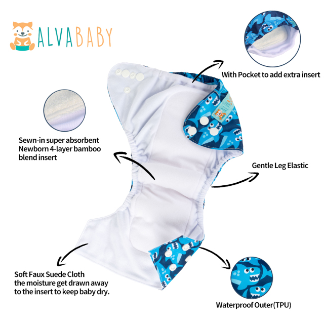 Newborn all In One Diaper with Pocket Sewn-in one Newborn 4-layer Bamboo blend insert-(SAO-S33A)