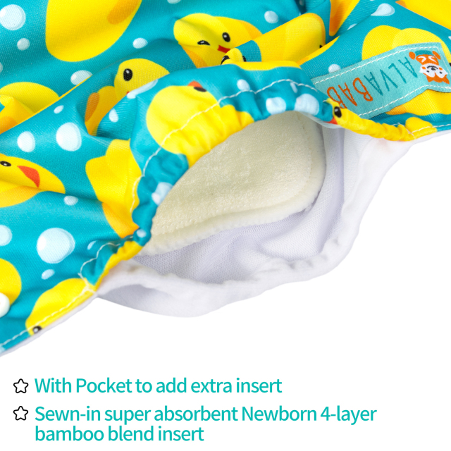 Newborn all In One Diaper with Pocket Sewn-in one Newborn 4-layer Bamboo blend insert-Duck(SAO-H114A)