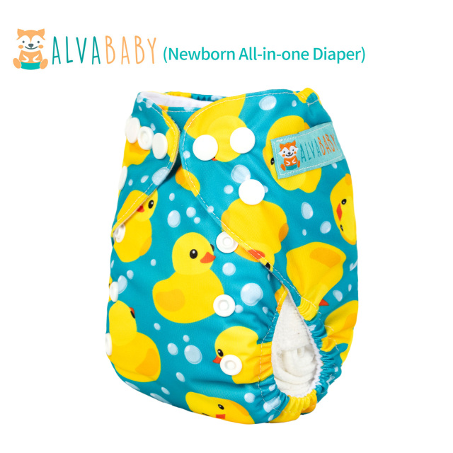 Newborn all In One Diaper with Pocket Sewn-in one Newborn 4-layer Bamboo blend insert-Duck(SAO-H114A)