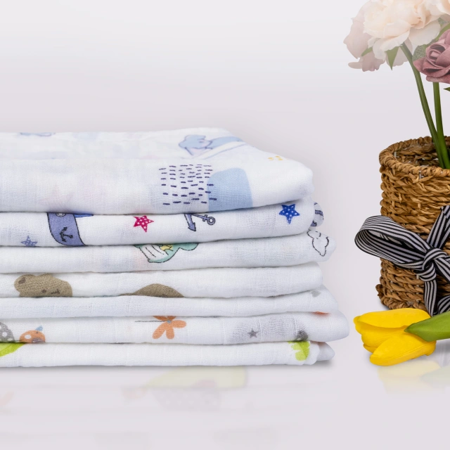 Bamboo Cotton Muslin Swaddle Blankets Swaddle Wrap Receiving Blankets 2 Layers Baby Muslin Blankets for Boys and Girls