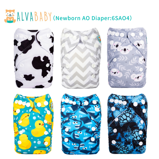 (All Packs) Newborn Cloth Diapers 6 Pack with 6 Microfiber Inserts Adjustable Washable Reusable for Baby Girls and Boys