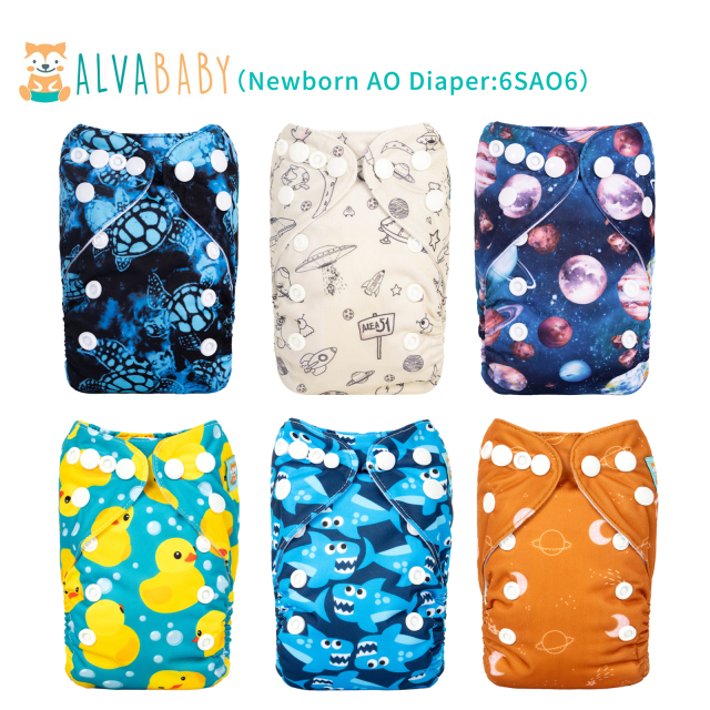 (All Packs) Newborn Cloth Diapers 6 Pack with 6 Microfiber Inserts Adjustable Washable Reusable for Baby Girls and Boys