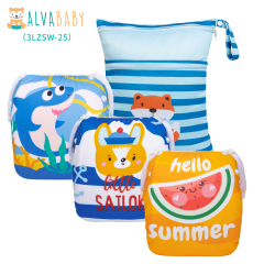 (All packs) 3PCS Baby Reusable Swim Diapers with 1PCS Wet Bag Reuseable Washable Adjustable for Swimming Lesson & Baby Boys and Girls