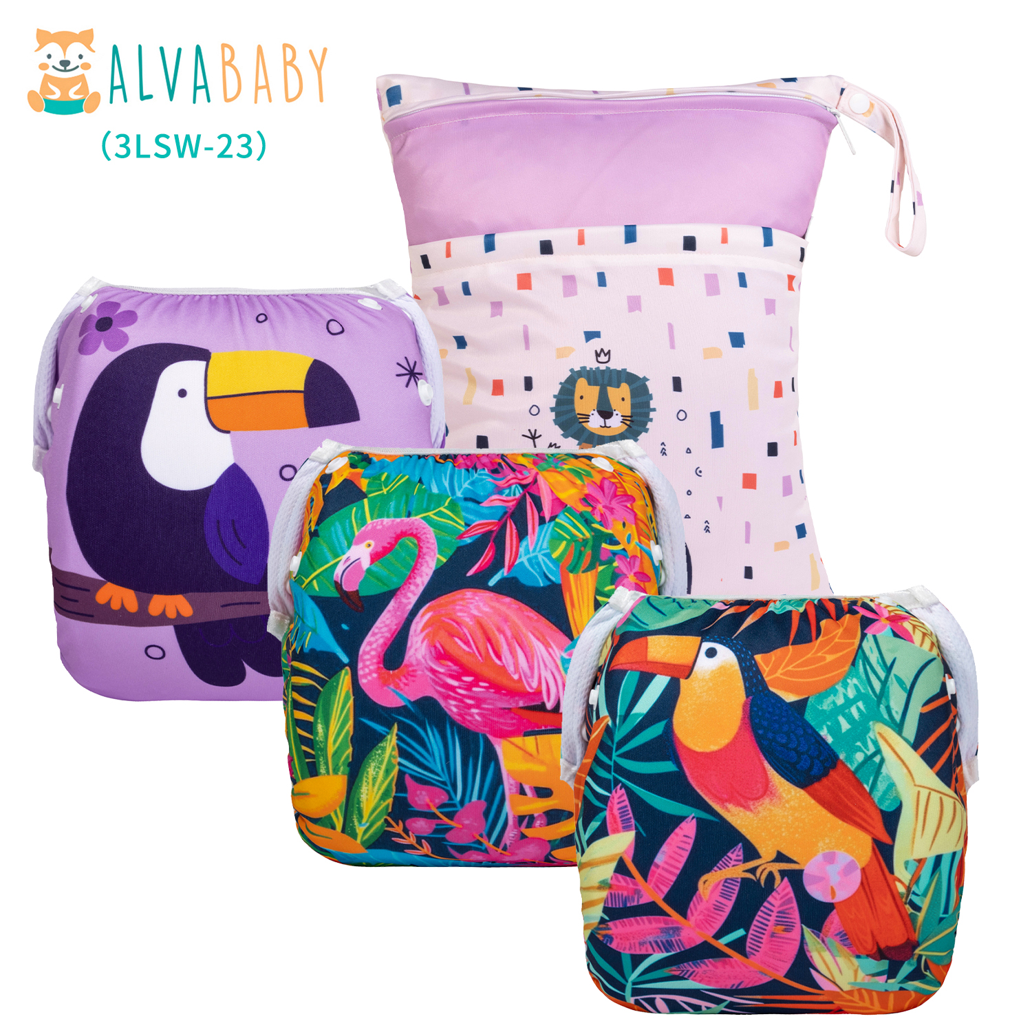 Bundle of 3 Reusable Swim Diapers with 1 Waterproof Wet Dry Bag