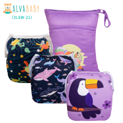 (All packs) 3PCS Baby Reusable Swim Diapers with 1PCS Wet Bag Reuseable Washable Adjustable for Swimming Lesson & Baby Boys and Girls