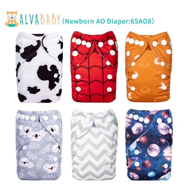 (All Packs) Newborn Cloth Diapers 6 Pack with 6 Microfiber Inserts Adjustable Washable Reusable for Baby Girls and Boys