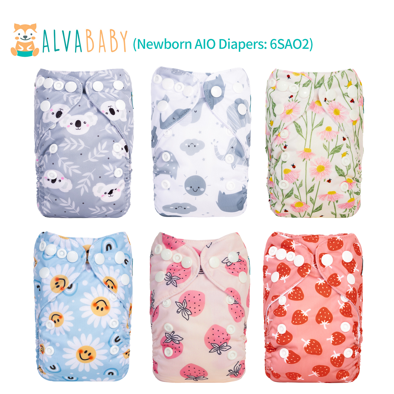 6-Pack Newborn Cloth Diapers with 6 Microfiber Inserts for Infants & Toddlers