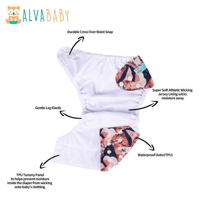 ALVABABY AWJ Lining Cloth Diaper with Tummy Panel for Babies -(WJT-ED17A)