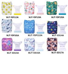 (Multi-packs) 10PCS Positioning AWJ Cloth Diapers with Tummy Panels One Size Reusable Adjustatble Cloth Baby Diapers(With 10 Inserts)