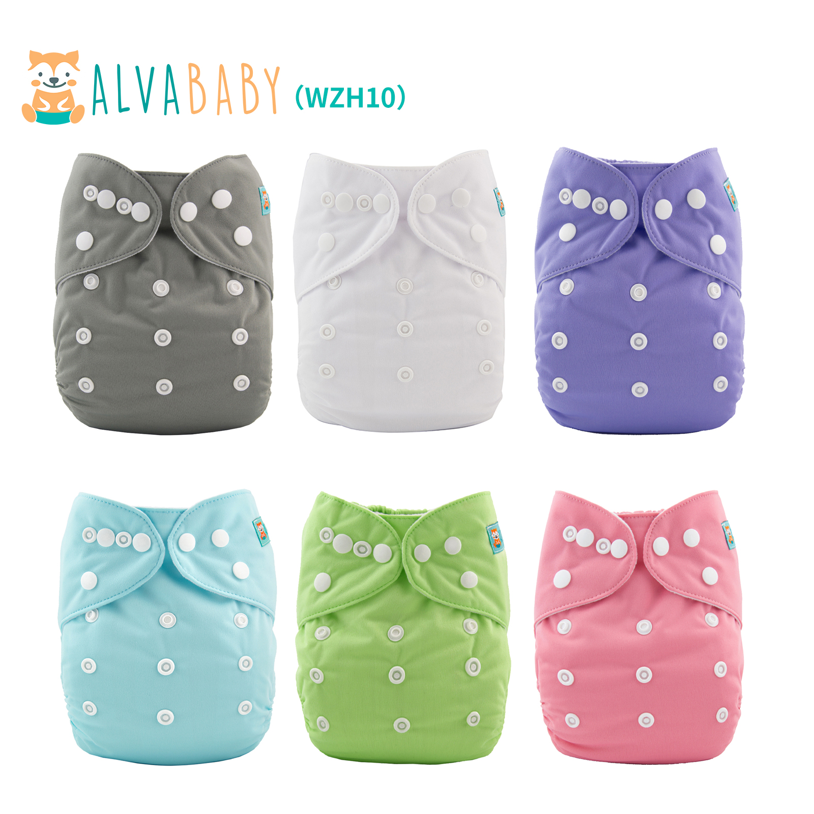 6-Pack Baby Cloth Diapers with 6 Microfiber Inserts - One Size Adjustable & Reusable Pocket Diapers for Infants & Toddlers