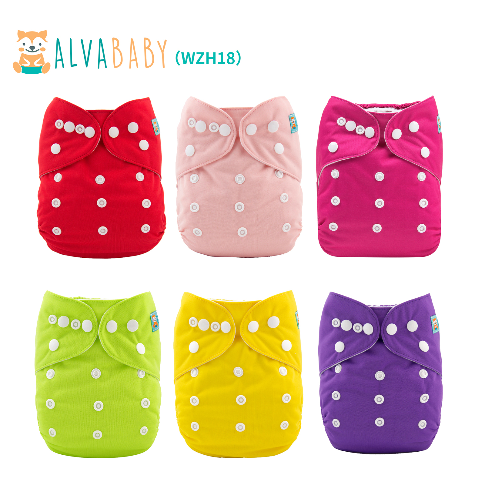 6-Pack Baby Cloth Diapers with 6 Microfiber Inserts - One Size Adjustable & Reusable Pocket Diapers for Infants & Toddlers