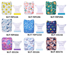 (Multi-packs) 50PCS Positioning AWJ Cloth Diapers with Tummy Panels One Size Reusable Adjustatble Cloth Baby Diapers(With 50 Inserts)