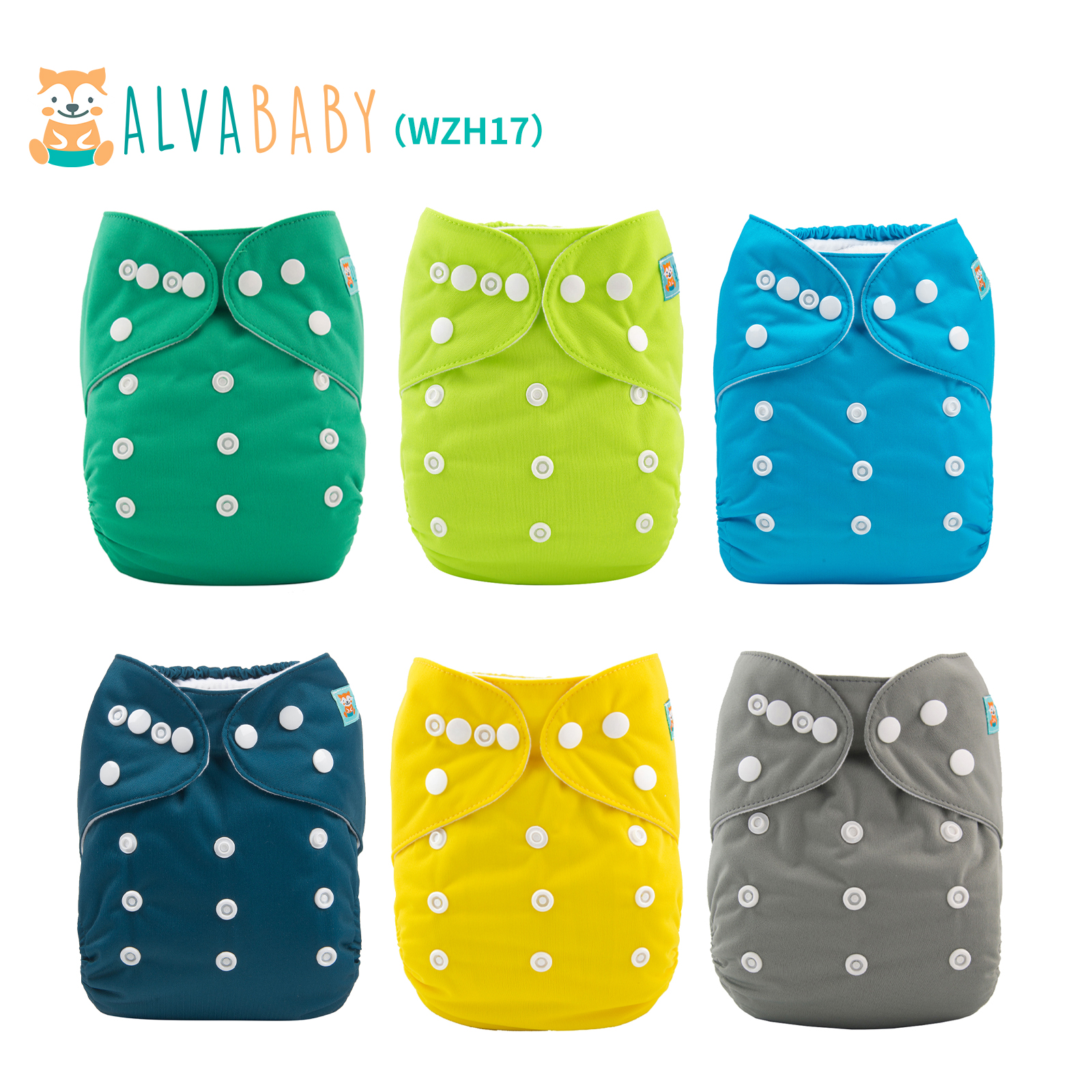 6-Pack Baby Cloth Diapers with 6 Microfiber Inserts - One Size Adjustable & Reusable Pocket Diapers for Infants & Toddlers