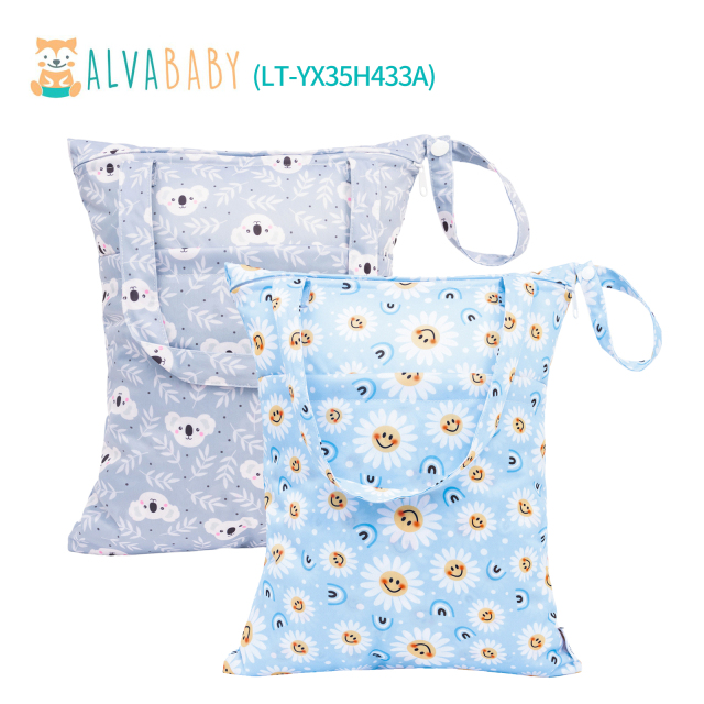 (All packs) ALVABABY 2pcs Cloth Diaper Wet Dry Bags Waterproof Reusable with Two Zippered Pockets Travel Beach Pool Daycare Yoga Gym Bags for Swimsuits or Wet Clothes