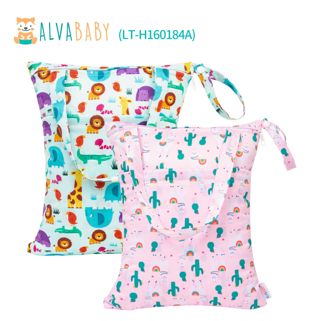 (All packs) ALVABABY 2pcs Cloth Diaper Wet Dry Bags Waterproof Reusable with Two Zippered Pockets Travel Beach Pool Daycare Yoga Gym Bags for Swimsuits or Wet Clothes