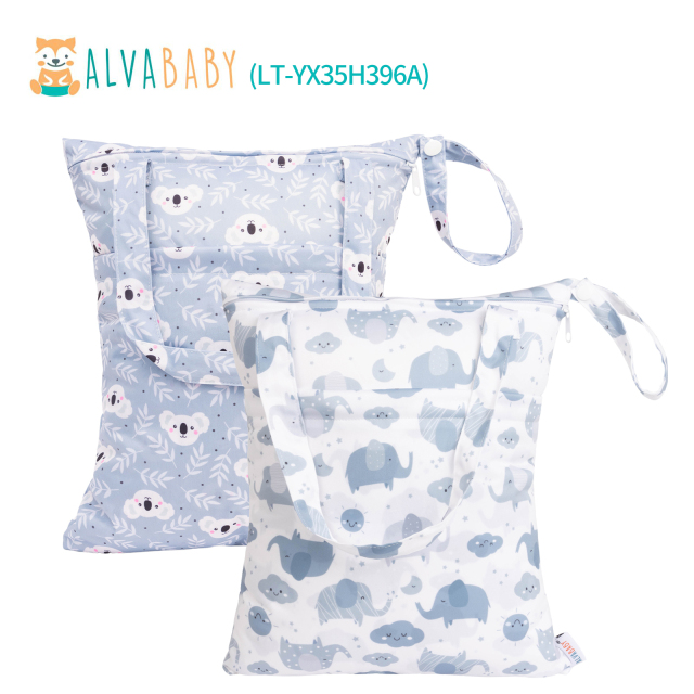 (All packs) ALVABABY 2pcs Cloth Diaper Wet Dry Bags Waterproof Reusable with Two Zippered Pockets Travel Beach Pool Daycare Yoga Gym Bags for Swimsuits or Wet Clothes