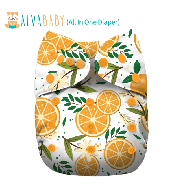 All In One Diaper with Pocket Sewn-in one 4-layer Bamboo blend insert-Orange(AO-EW15A)