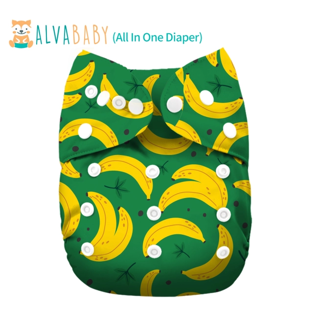 All In One Diaper with Pocket Sewn-in one 4-layer Bamboo blend insert-Banana(AO-EW14A)