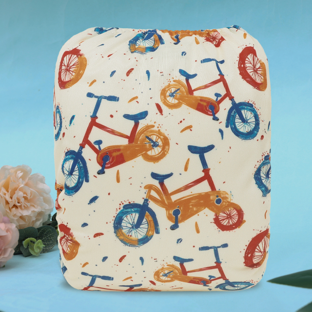 All In One Diaper with Pocket Sewn-in one 4-layer Bamboo blend insert- Bike (AO-ED20A)