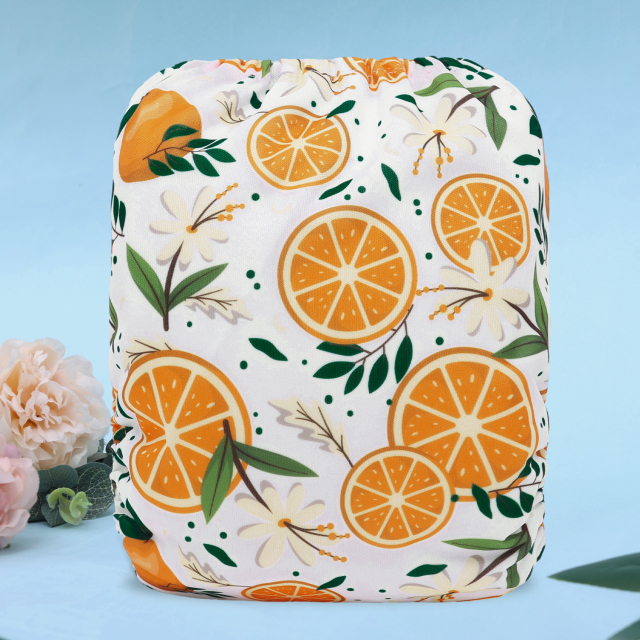All In One Diaper with Pocket Sewn-in one 4-layer Bamboo blend insert-Orange(AO-EW15A)